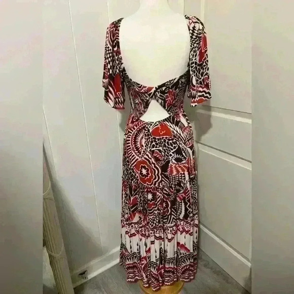 Anthropologie Maxi Tiered Dress Small Brown Orange Bohemian Cutout Boho $180 - Picture 4 of 9
